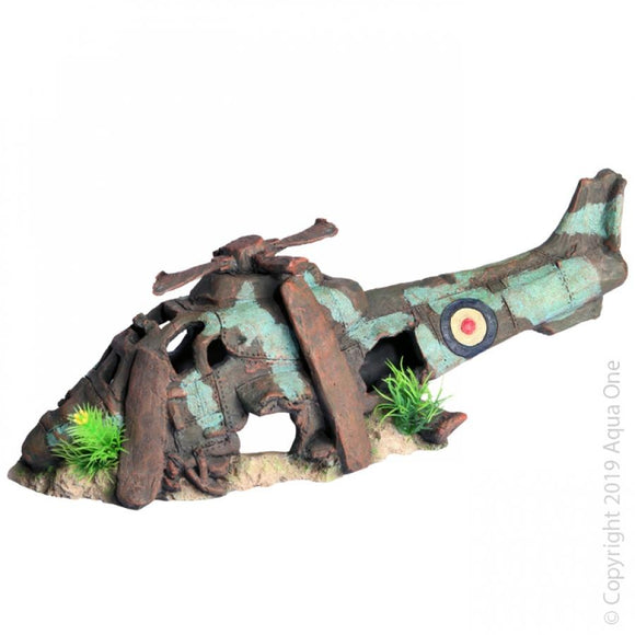 AQUA ONE ORNAMENT RUINED HELICOPTER XL 74X25X24CM