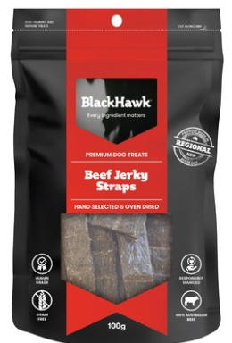 BLACK HAWK DOG BEEF STRAPS 100G