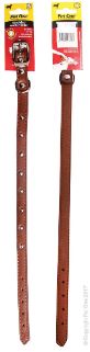 PET ONE COLLAR LEATHER SINGLE ROW STUDDED 40CM BROWN