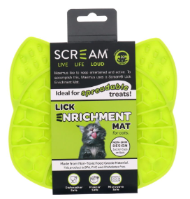 SCREAM LICK ENRICHMENT MAT SUCTION BASE - CAT FACE LOUD GREEN