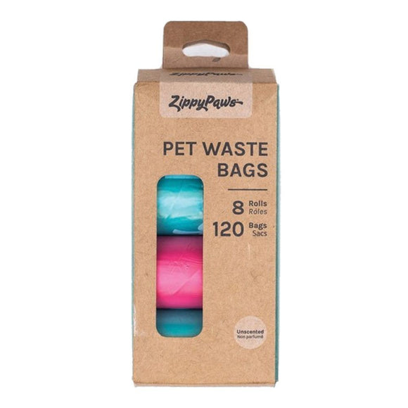 ZIPPYPAWS- PET WASTE BAGS 8 ROLLS-PINK TEAL