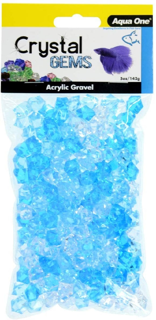 AQUA ONE CRYSTAL GEMS ACRYLIC BETTA GRAVEL 145G 15MM BLUE ICE
