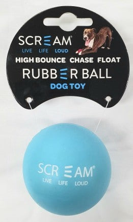 SCREAM RUBBER BALL DOG TOY LOUD BLUE 6CM