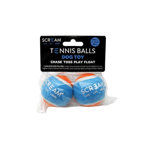 SCREAM TENNIS BALL SMALL 2" (5CM) LOUD BLUE & ORANGE 2PK