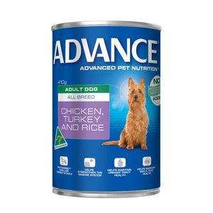 ADVANCE DOG WET ADULT CHK/TRK/RICE 410GM